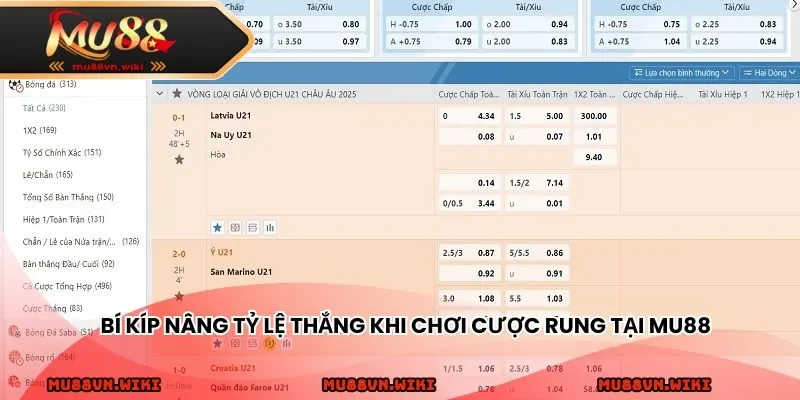 Bí kíp nâng tỷ lệ thắng khi chơi cược rung tại MU88