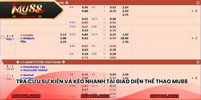 Tra cứu sự kiện và kèo nhanh tại giao diện thể thao MU88